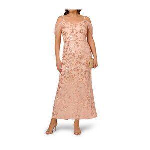 Adrianna Papell Womens Plus Off The Shoulder Mermaid Dress RoseGold Size 20W NWT